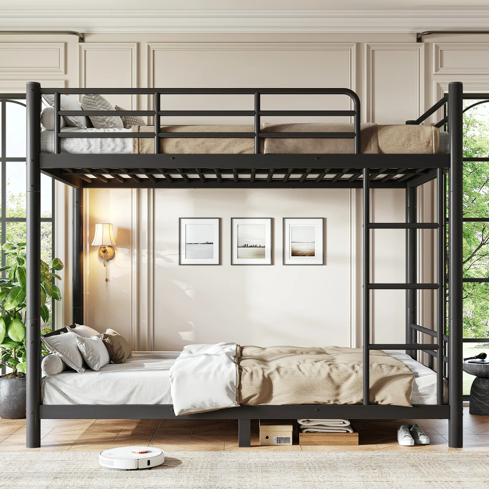 Black Twin XL Over Twin XL Metal Bunk Bed with Round Tube Frame, Separates Into Two Independent Twin XL Beds, Noise Reduced Construction, Space Saving Design for Teens Adults, No Box Spring Needed, Sturdy Bedroom Bunk Bed Frame view 4