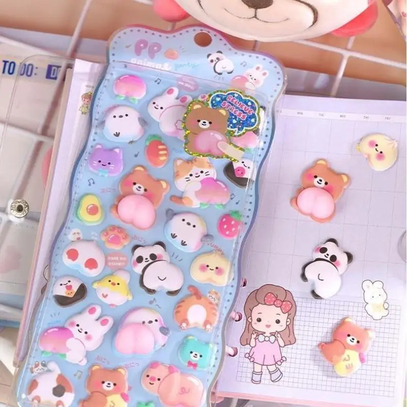 1Pc Cartoon 3D Peach Panda Sticker Stereoscopic Cute Animals Relieve Stress Stickers DIY Decor Stickers Supplies Reward Stickers