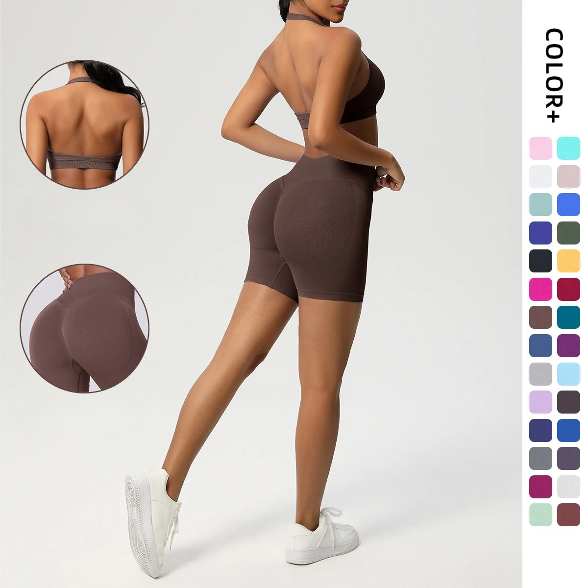 

Women's Yoga Sets Sports Fitness Backless Halter Vest Hip-lifting Shorts Tight-fitting Suits Running Workout Gym Training Sets