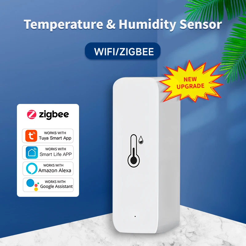 Tuya wifi zigbee sensor de temperatura e umidade interior inteligente termômetro monitor para alexa google casa voz app controle remoto