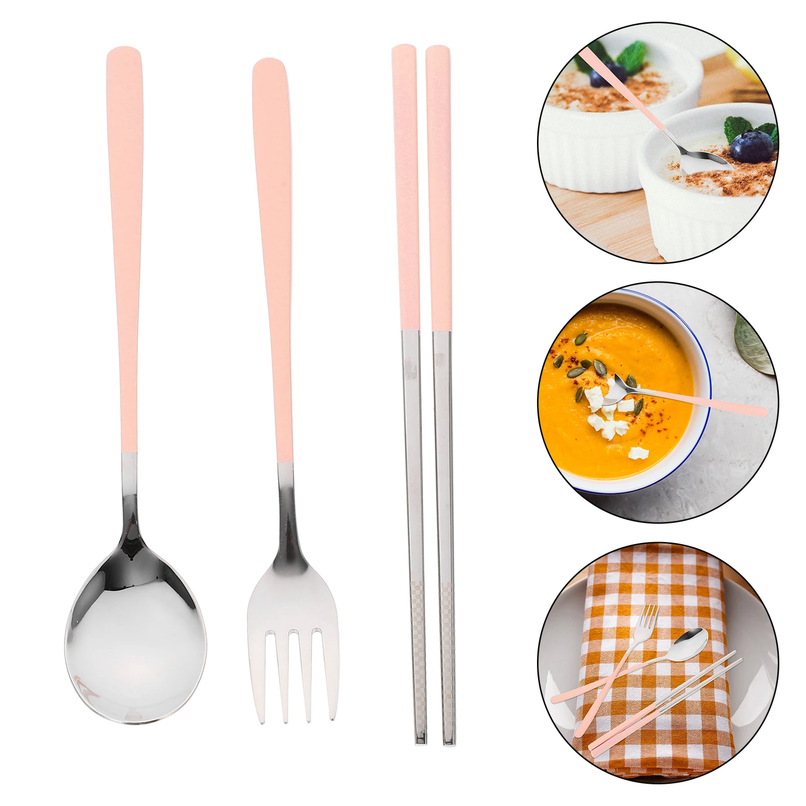 

Spoons Portable Cutlery Set Camping Utensil Pink Stainless Steel Chopsticks Serving Utensils