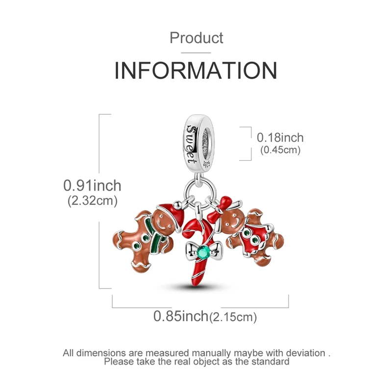 925 Sterling Silber Weihnachtsanhänger Schneemann Weihnachtsbaum Lebkuchenmann Perlen Passend für DIY Armband Unisex Damenschmuck – Detail 40