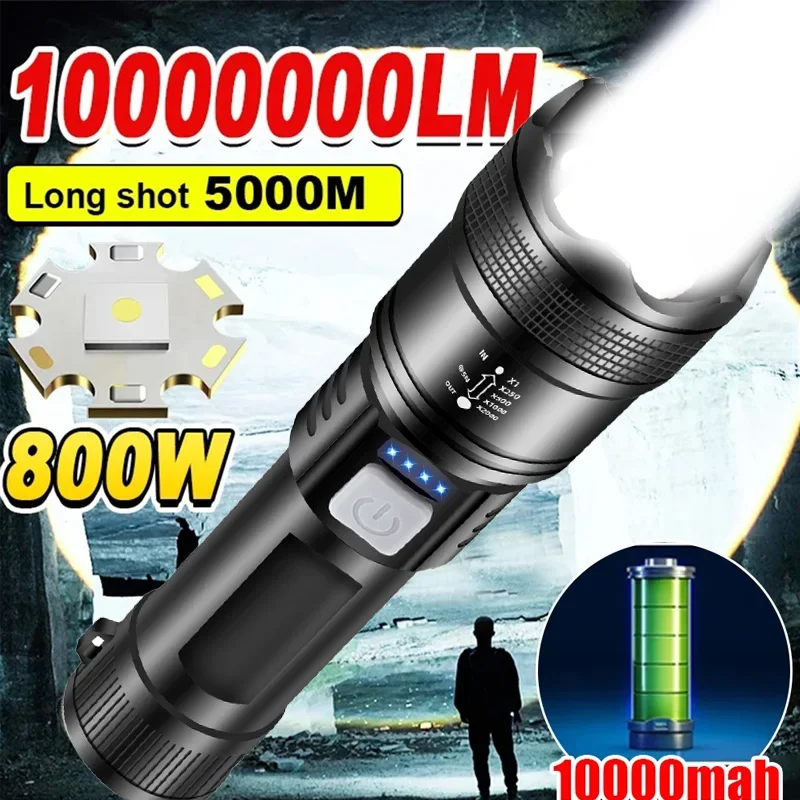 High Strong Power Led Flashlight 2000LM Tactical Torch with Tail Light USB Charging Flashlight with Power Display For Camping