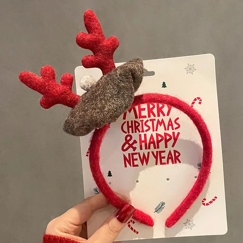 Cute Cartoon Christmas Headband Fluffy Santa Claus Xmas Antler Hair Loop Deer Ear Hair Clip Xmas Hair Accessories