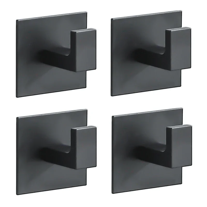 yes1-4Pcs Strong Adhesive Wall Hook Sticker Hanging Coat Rack Clothes Hanger Shower Robe Hook Kitchen Bathroom Towel Hooks Black