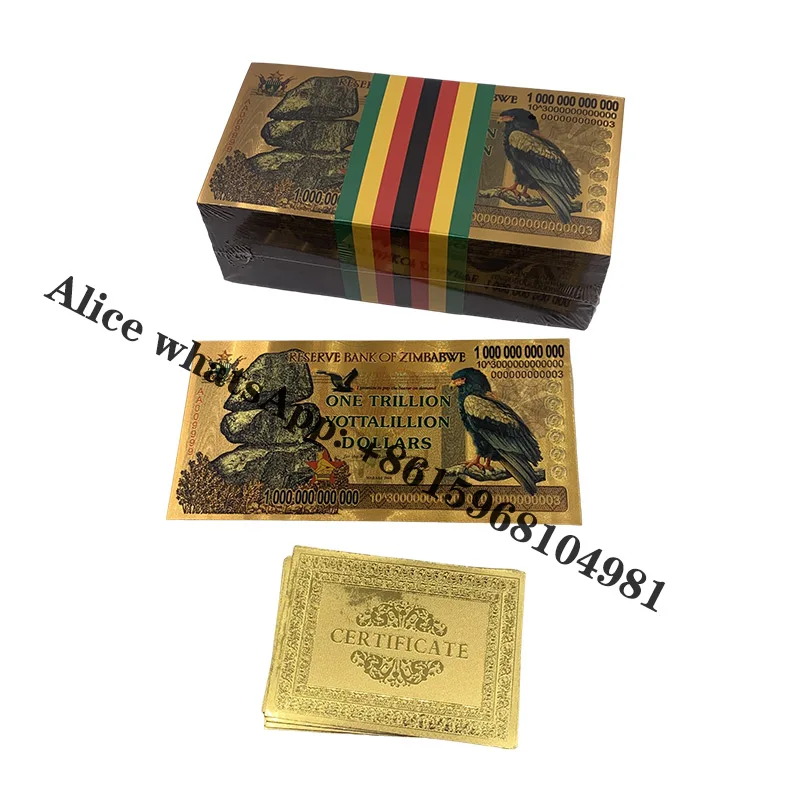 

100pcs Zimbabwe One Trillion Yottalillion Dollars Dollar One Millillion Gold Foil Banknote Replica Golden Money Business Gift