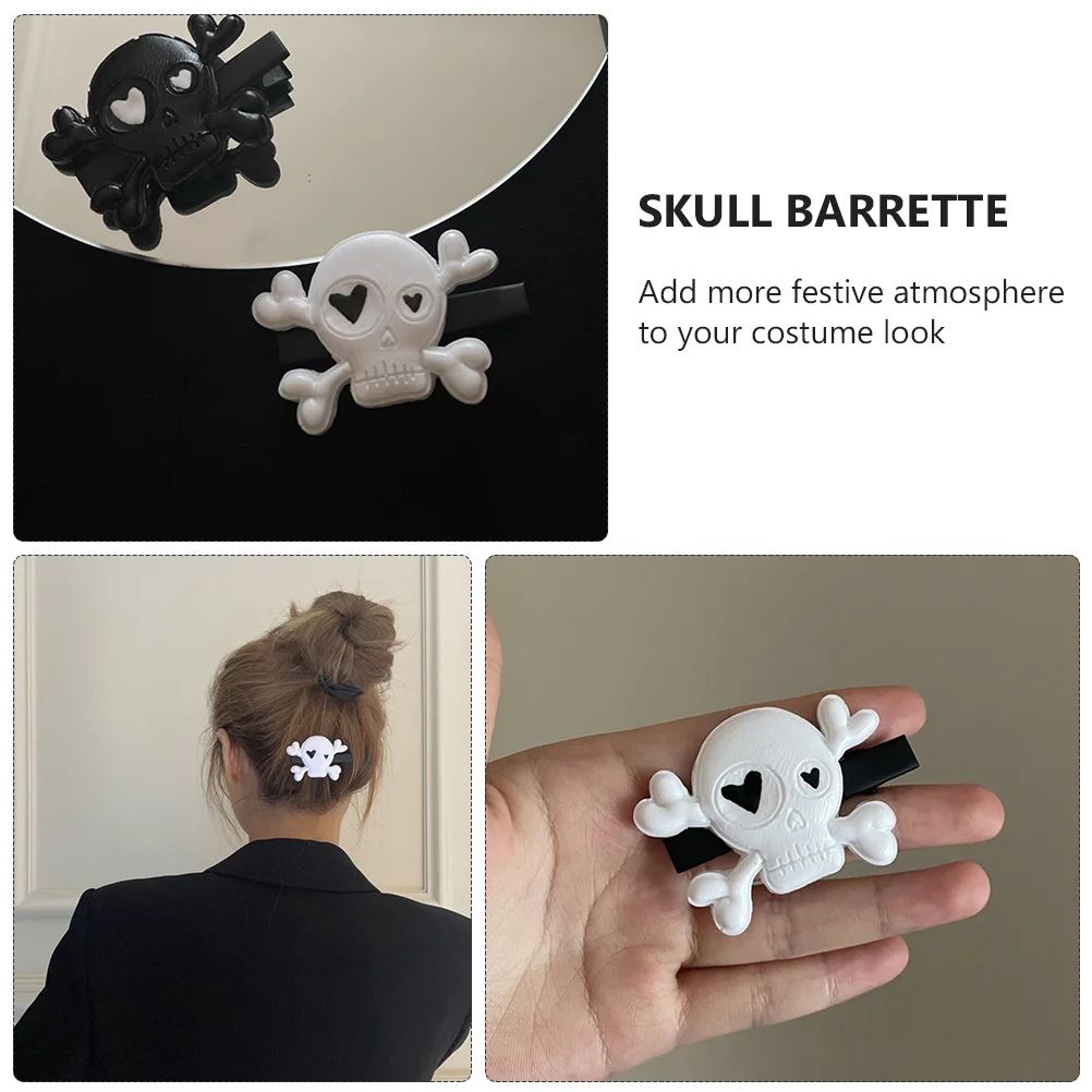 

2 Pcs Hairpin Women Skull Clip Accessories Grips Halloween Punk Style Barrette