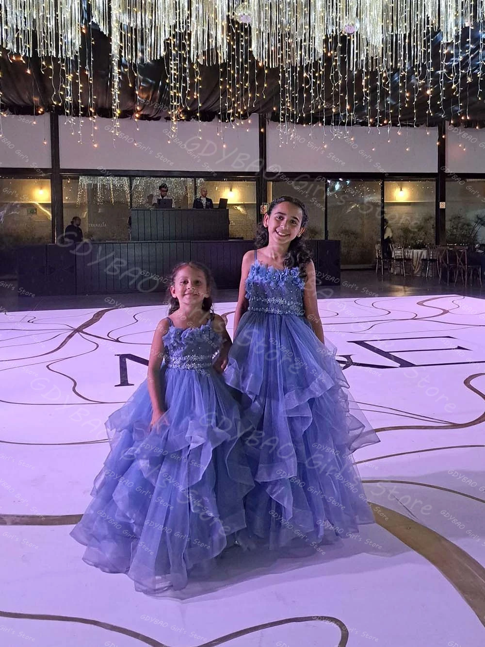 

Ruffled Tulle Flower Girl Dresses for Wedding Toddlers Strap Beaded Lace Princess Pageant Frock Customized Kids Party Ball Gown