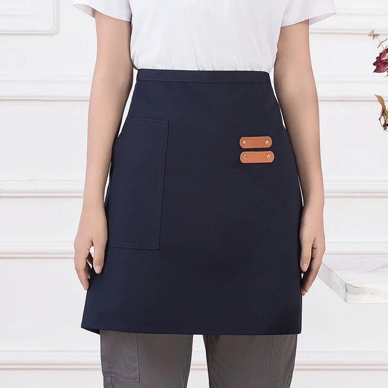 Customizable Logo Canvas Waterproof Half Apron Waiter Uniform with Pocket for Waitress or Baking Mats 8 Colors Size 53*65cm