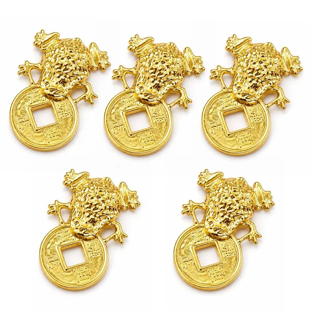 5PCS Alloy Fengshui Toad Figurine Wallet Charm DIY Embellishments Money Toad Ornament Biting Golden Frog Amule Mini