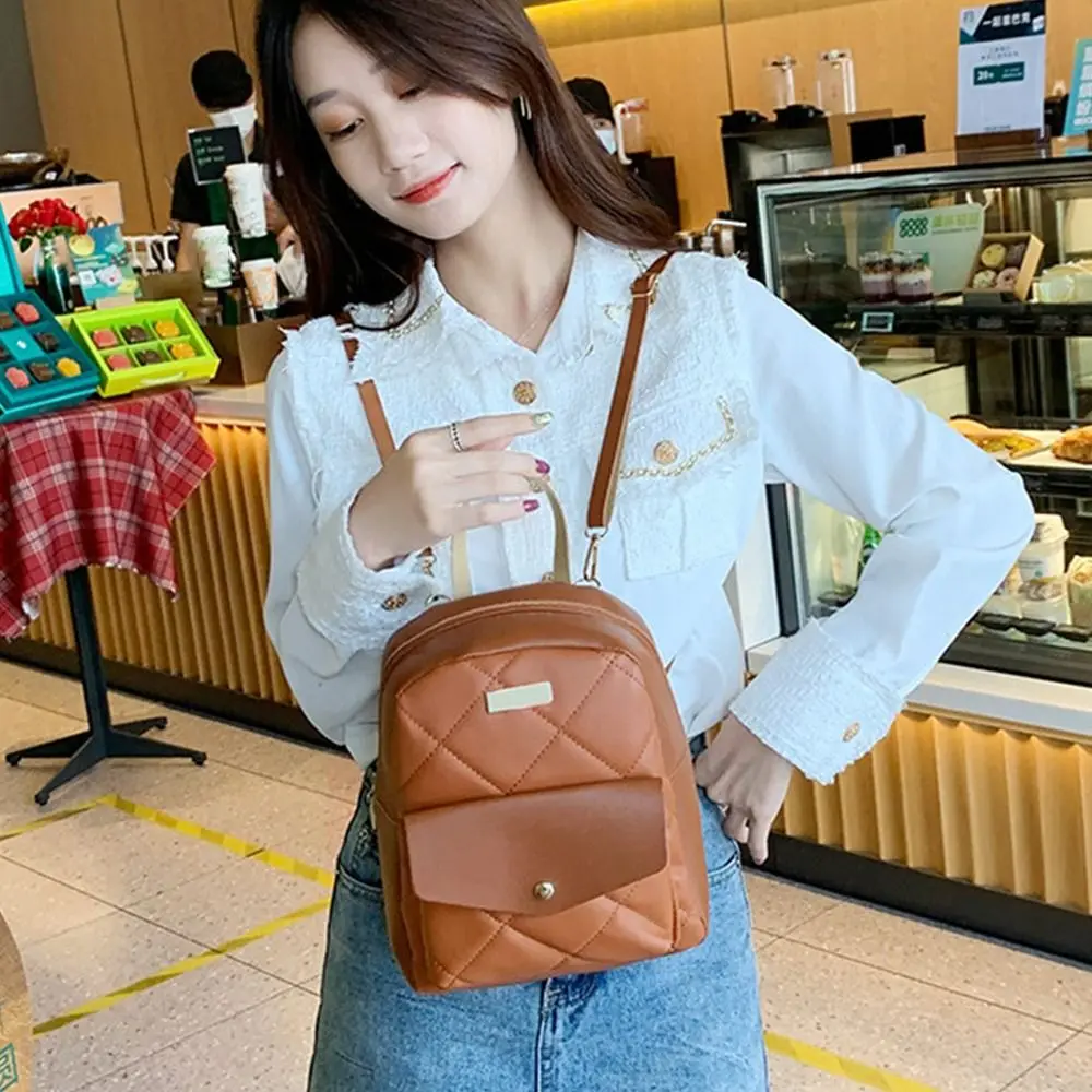 Fashion Small Backpack Women Shoulder Bags Diamond Grids PU Leather Bag Mini School Bags Casual Rucksack