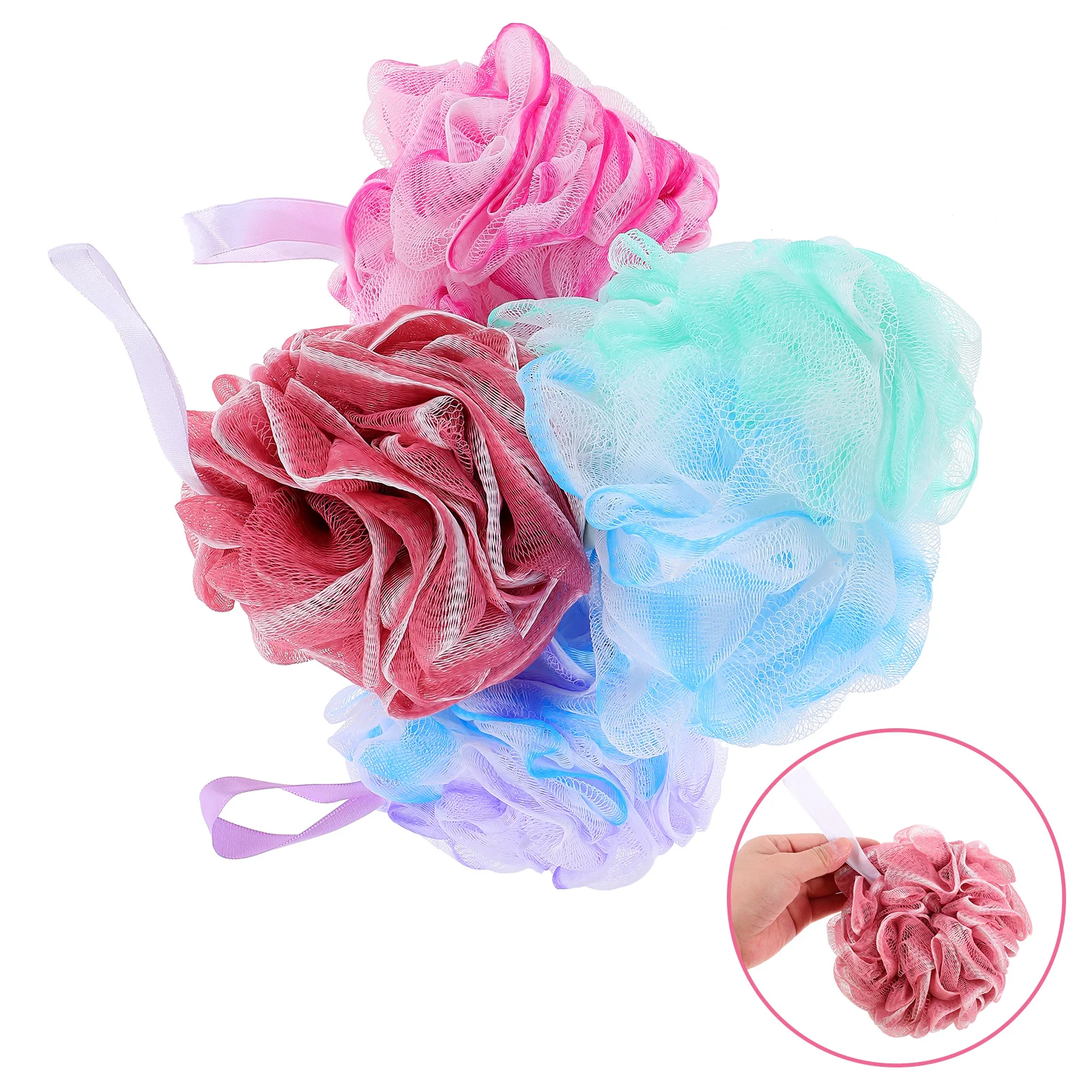 

4 Pcs Bath Ball Bathing Accessories Ball/Bath Wipe/Bath Flower Loofah Men and Women