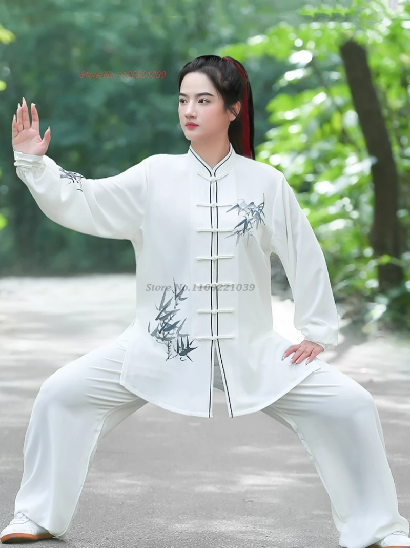 2025 chinese kung fu tai chi martial arts clothes traditional bamboo print taijiquan practice training outdoor sports exercise