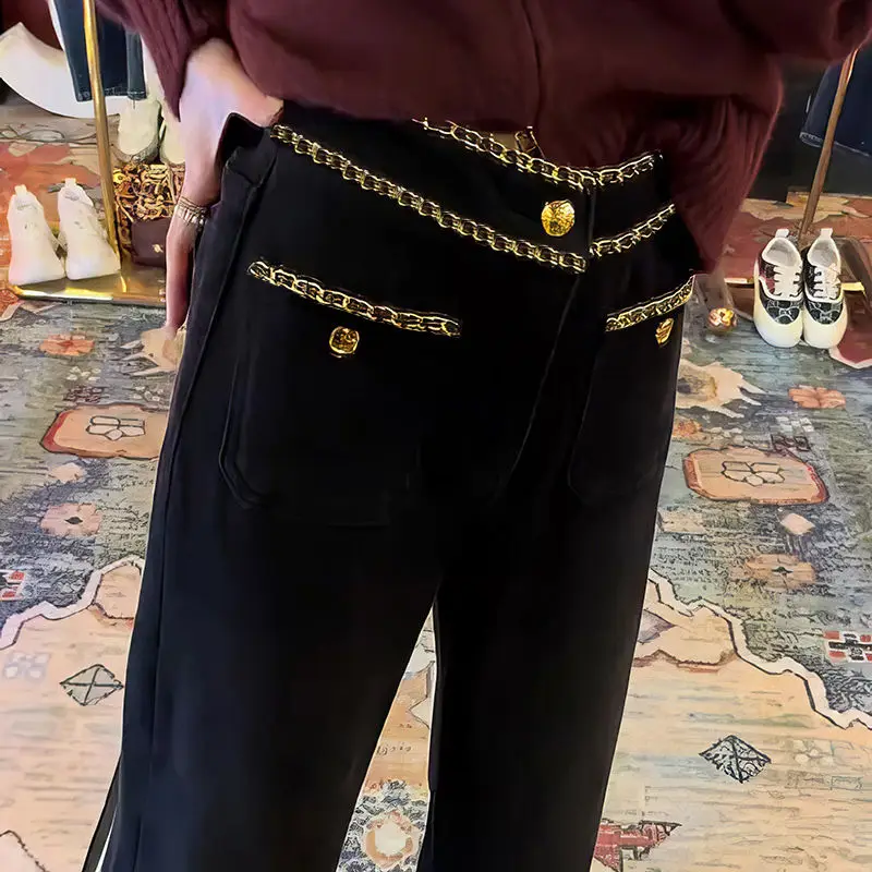 Frühling Herbst Einfachheit Büro Dame Breite Bein Frauen Mode KETTE Einfarbig Gerade Trend Alle-spiel Hohe Taille Casual Hosen