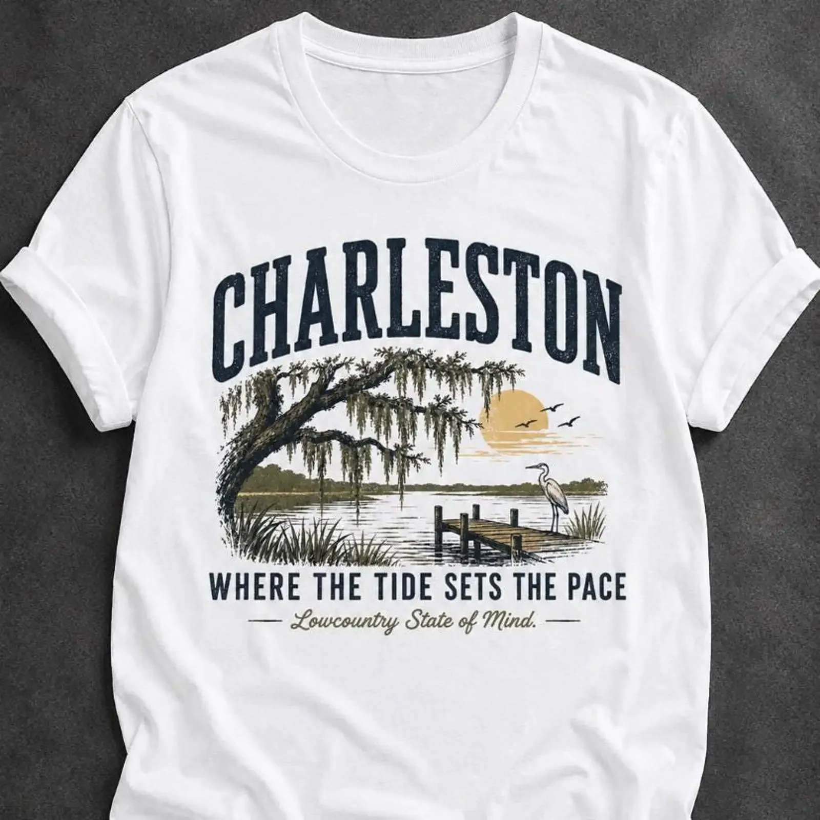 Charleston SC Lowcountry T Shirt Where The Tide Sets Pace South Carolina Coastal Marsh Landscape  vintage Washed Stretched