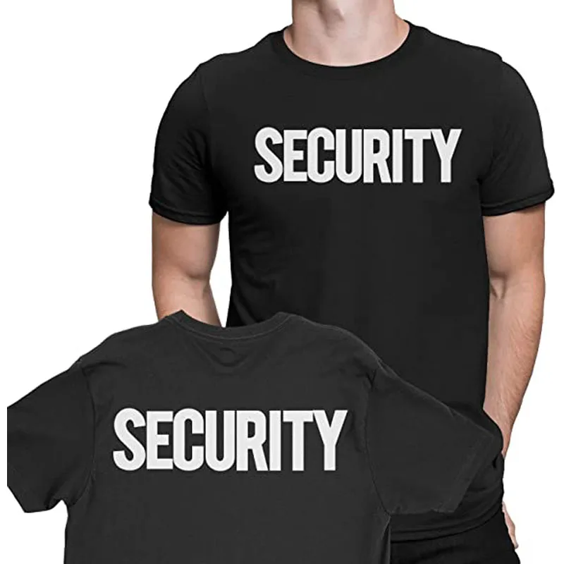 Security T-Shirt Front Back Print Mens Tee Staff Event Uniform Male Works Clothing Coverall Short Sleeve Blouses Graphic Tee Top