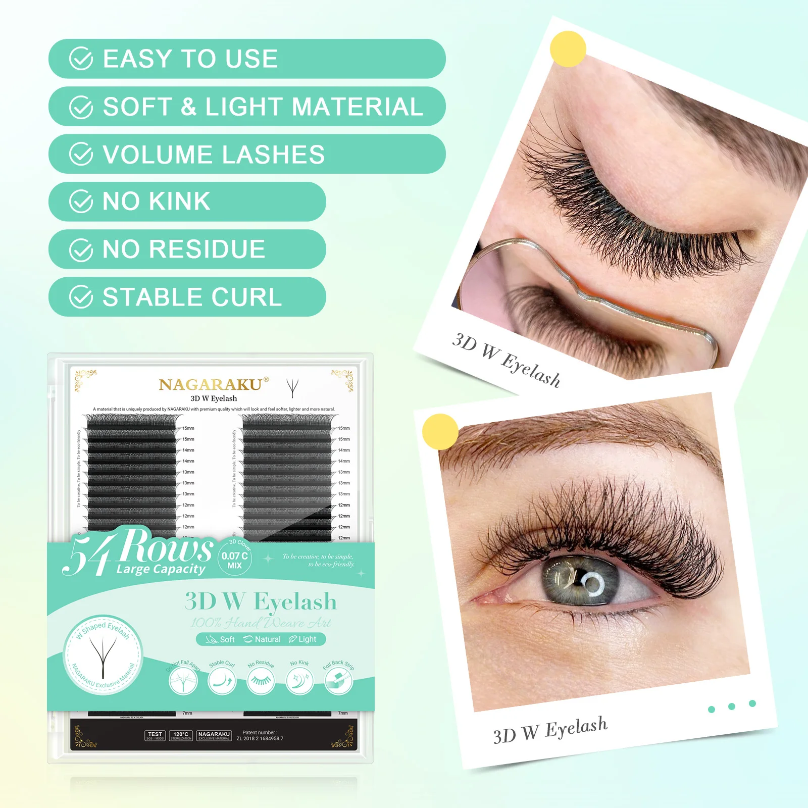 NAGARAKU 8640fans 3D/4D/5D W Shape 54 Rows Natural Soft Light Hand Woven Fans  False Eyelashes