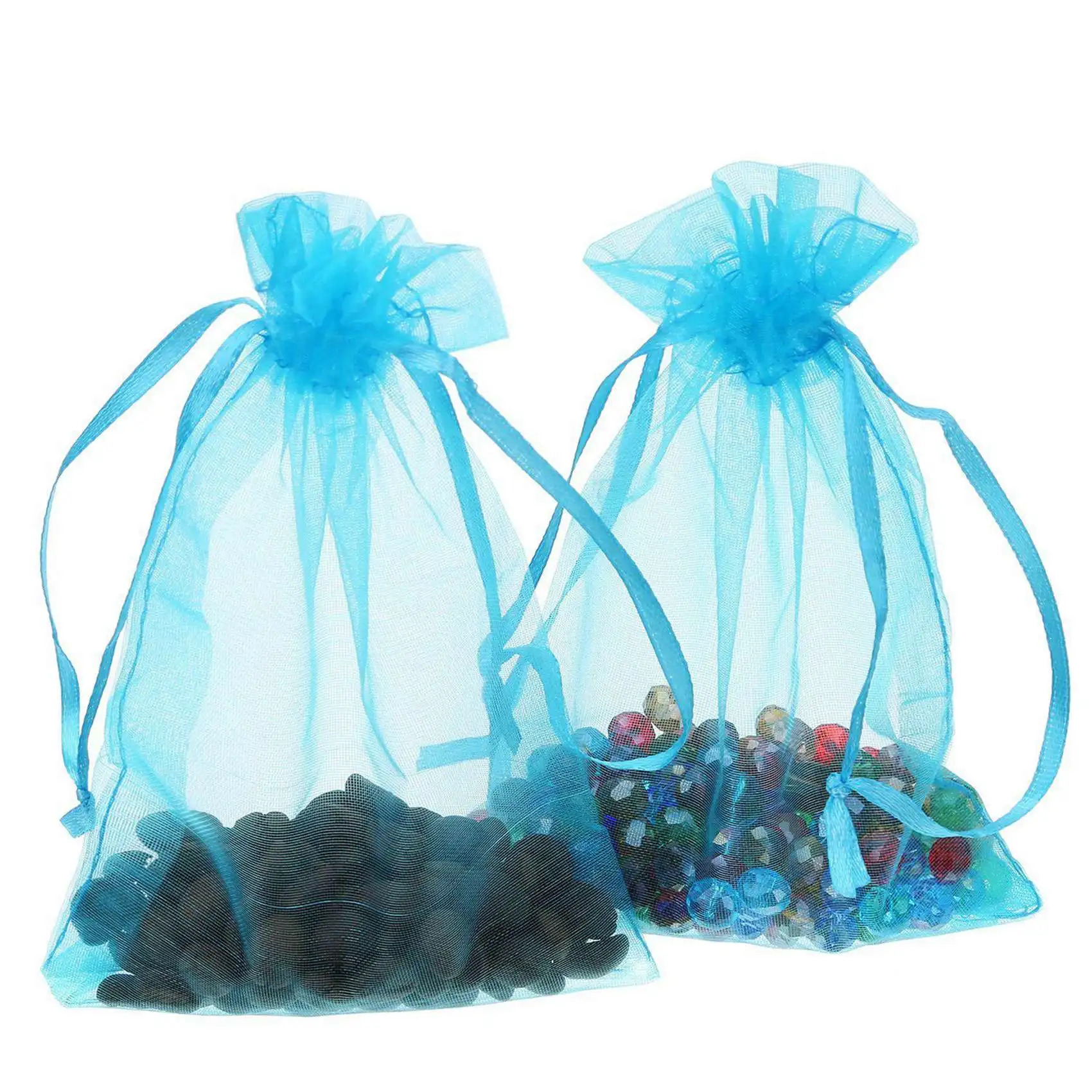 ABPQ-100 piezas de bolsas de regalo de organza de 4 por 6 pulgadas, bolsas de joyería con cordón, bolsas de recuerdo de fiesta de boda (azul aguamarina)