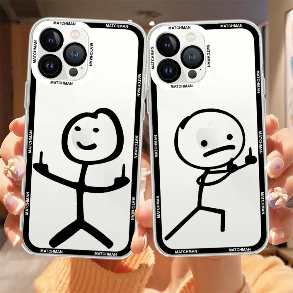 Cartoon Matchman Phone Case For iPhone 11 12 Mini 13 14 15 Pro Max Transparent Shell