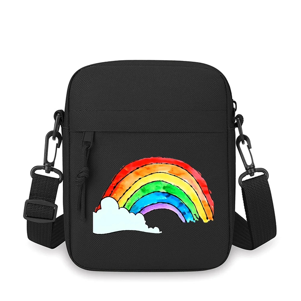 

Colorful arc cloud watercolor illustration Men Crossbody Bag Single Shoulder Women Cartoon Anime Film Printing Design Unisex