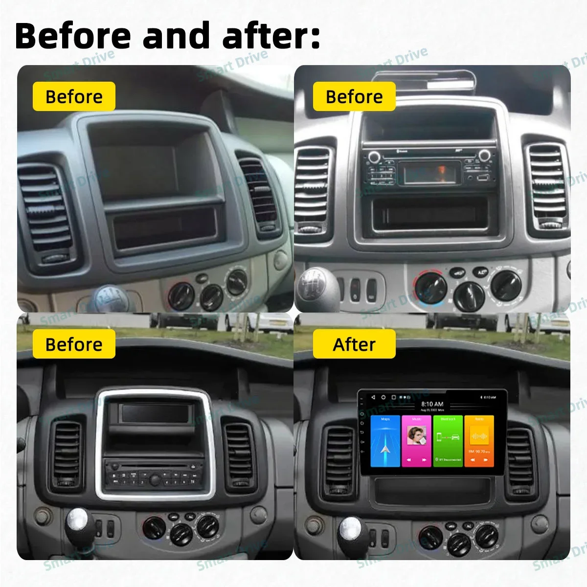 Autoradio Android pour Nissan Primastar, Opel Vivaro, Renault Trafic 2010-2014, Limitation 2 Din, FM, Navigation GPS, Stéréo, Carplay