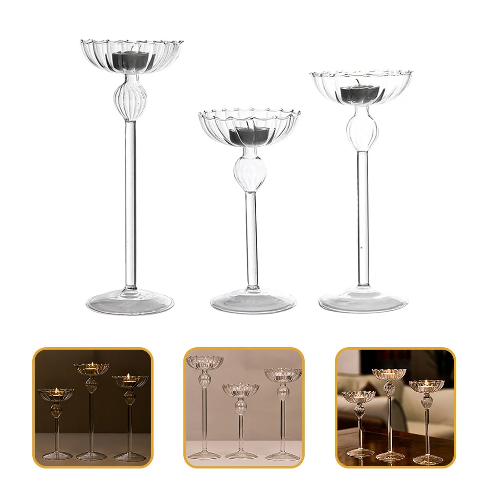 3Pcs Transparent Holder Set Fine Craftsmanship Glass Tea Light Stand for Wedding Centerpiece Decorative Use