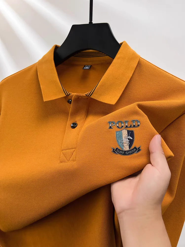 Comfortable cotton long sleeved men\'s luxurious polo shirt autumn fashion brand exquisite badge embroidery golf casual T-shirt