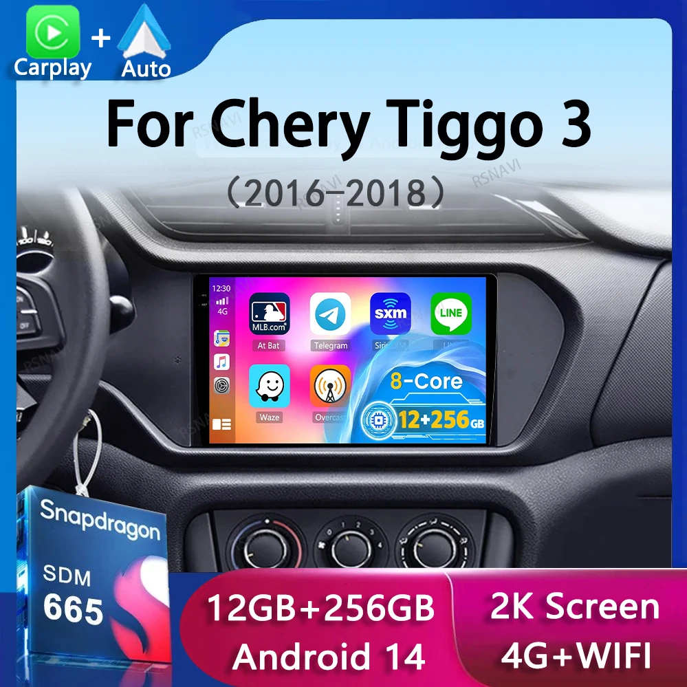 Android 14 Carplay Auto Car Radio For Chery Tiggo 3 2016 2017 2018 GPS Recorder Multimedia Video Player Navigation WiFi+4G DSP