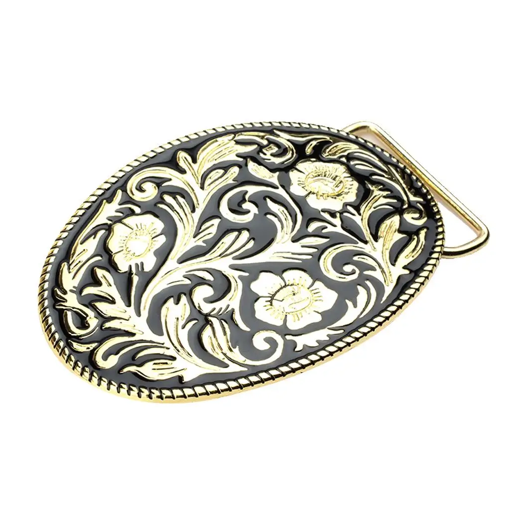 Engraved Gold Floral Pattern Belt Buckle Ancient Tang Grass Buckle for Men