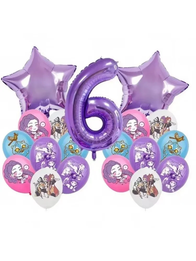Lila Nummer 6 Geburtstagsballon-Set Cartoon-Themen-Party-Dekoration Folien-Sternballons Latexballons Kinder 6. Geburtstag Partyzubehör
