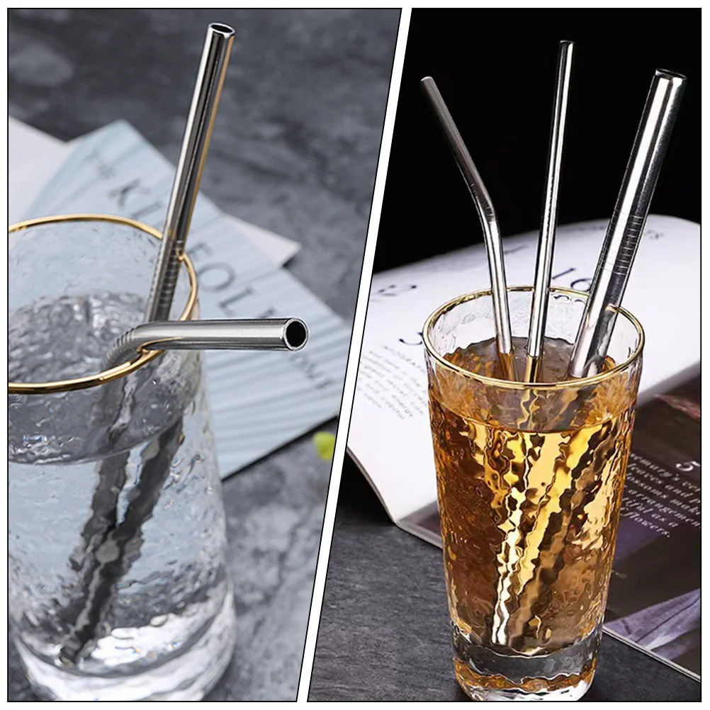 

1Set Stainless Steel Straw Set Reusable Metal Straws Multipurpose Party Drinks Milk Tea Coffee Smoothie Straws Cleaning Brush