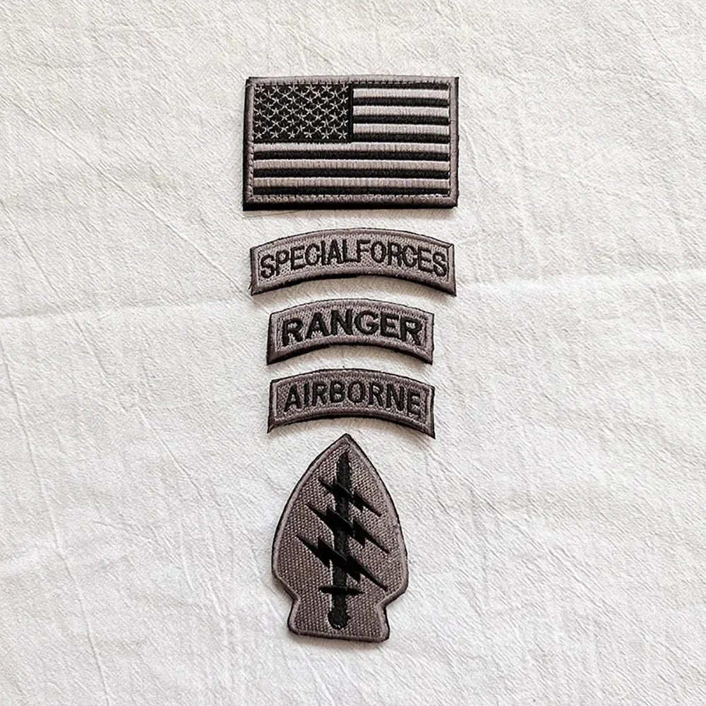 5pcs Set Special Forces Morale Badge Embroidery Hook Loop Patches Tactical US Flag Ranger Tab Military Emblem