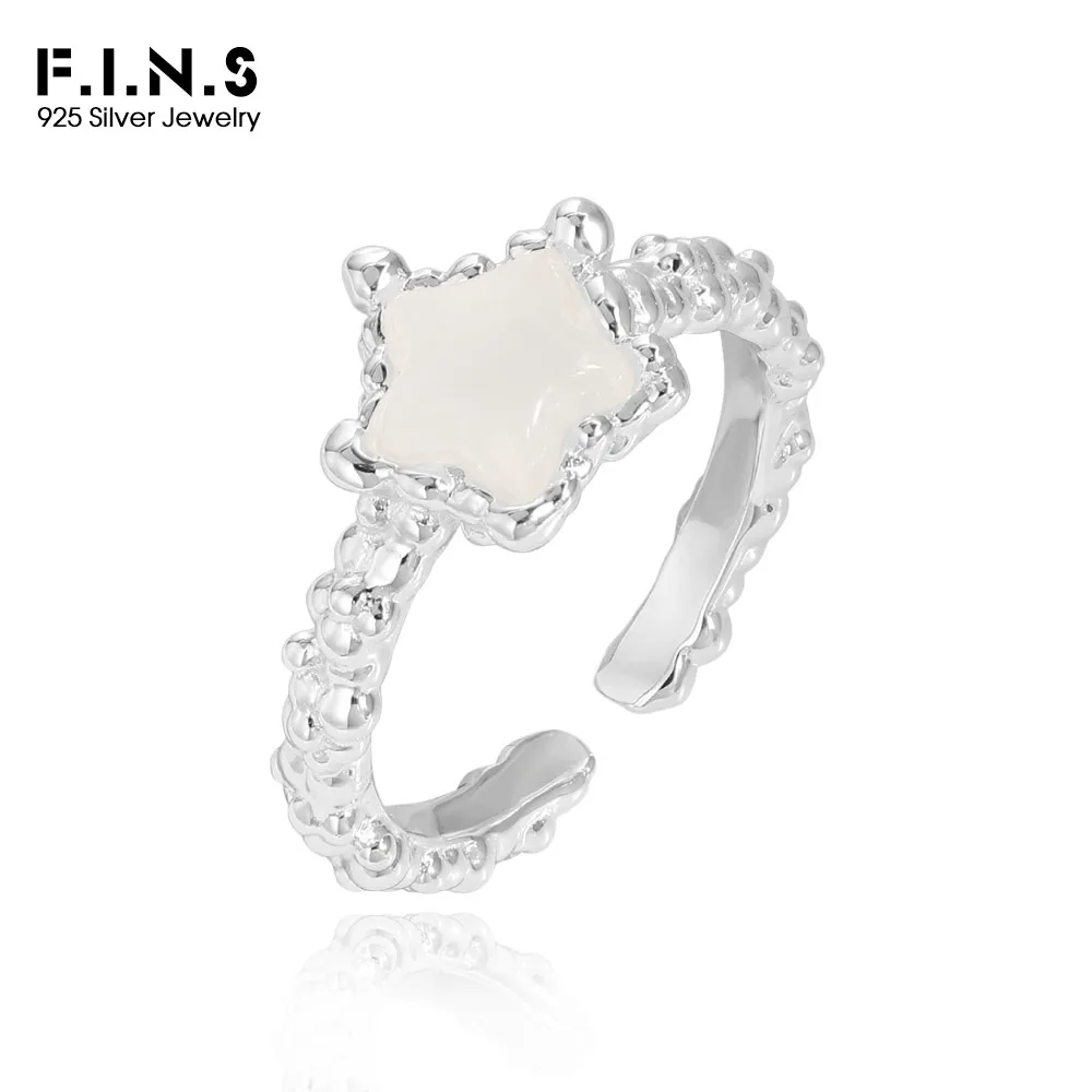 

F.I.N.S оригинальные кольца из стерлингового серебра 925 пробы с белым агатом и звездой, текстурированный указатель, нерегулярные открытые регулируемые украшения на палец для женщин