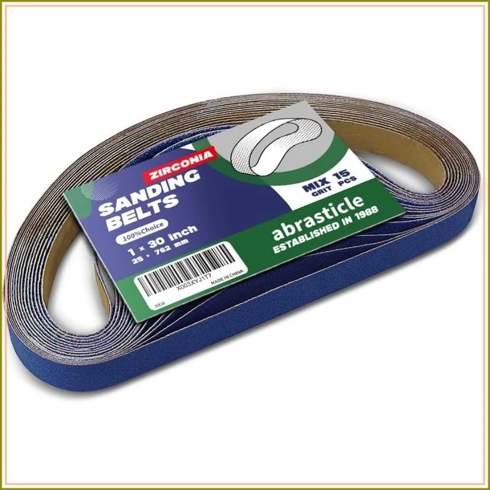 15 Pcs 1x30 Zirconia Sanding Belts for Metal & Wood, Assorted Grits 40-150