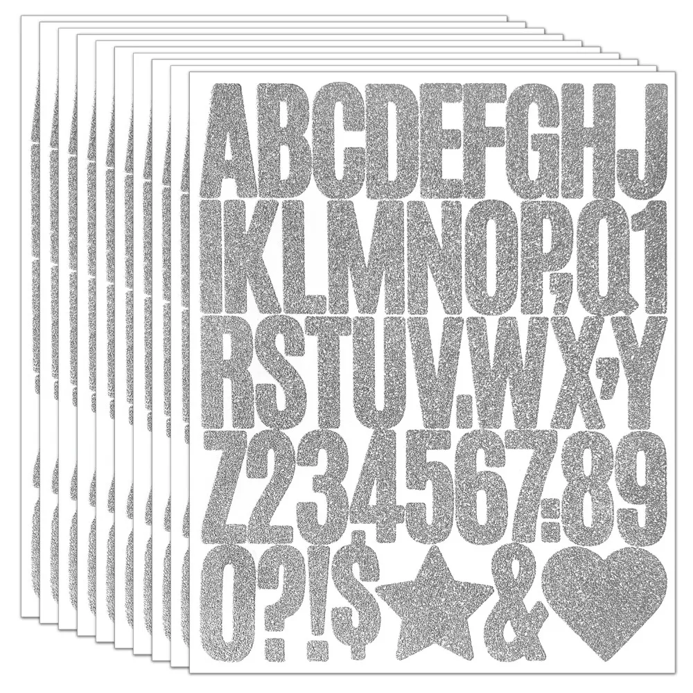 5 Sheets English Letter a-Z Glitter Letter Stickers 2/1.5 Inch Self Adhesive Alphabet Big Letter Stickers Star Heart