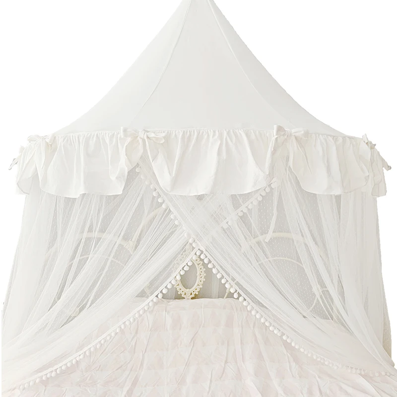 princess style baby crib mosquito net ins Children's Room decor fordable hanging curtain household girl 1m5 1m8 white