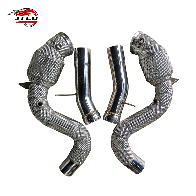 304 Stainless Steel High Performance Exhaust Downpipe WIth Heat Shield For MERCEDES W222 S63 AMG
