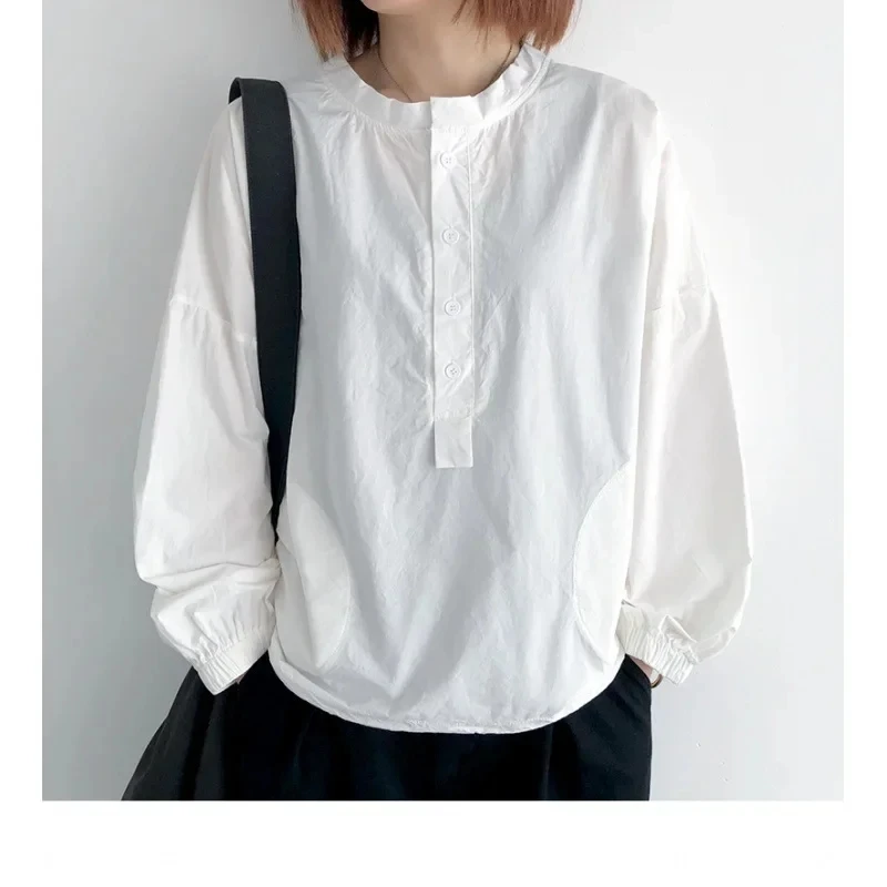 2025 American style Fashion Women's Solid Color Casual Trendy Loose Lantern Sleeve O-neck Pullover Shirts Female Clothes Tops