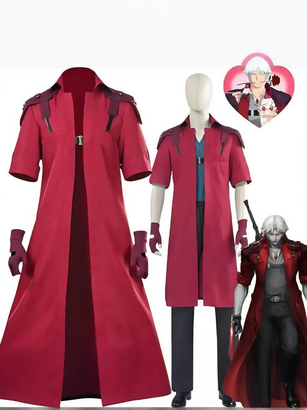 Dante Cosplay Uniform Costume Adult Disguise Long Windproof Gloves Cosplay Costume Halloween Set