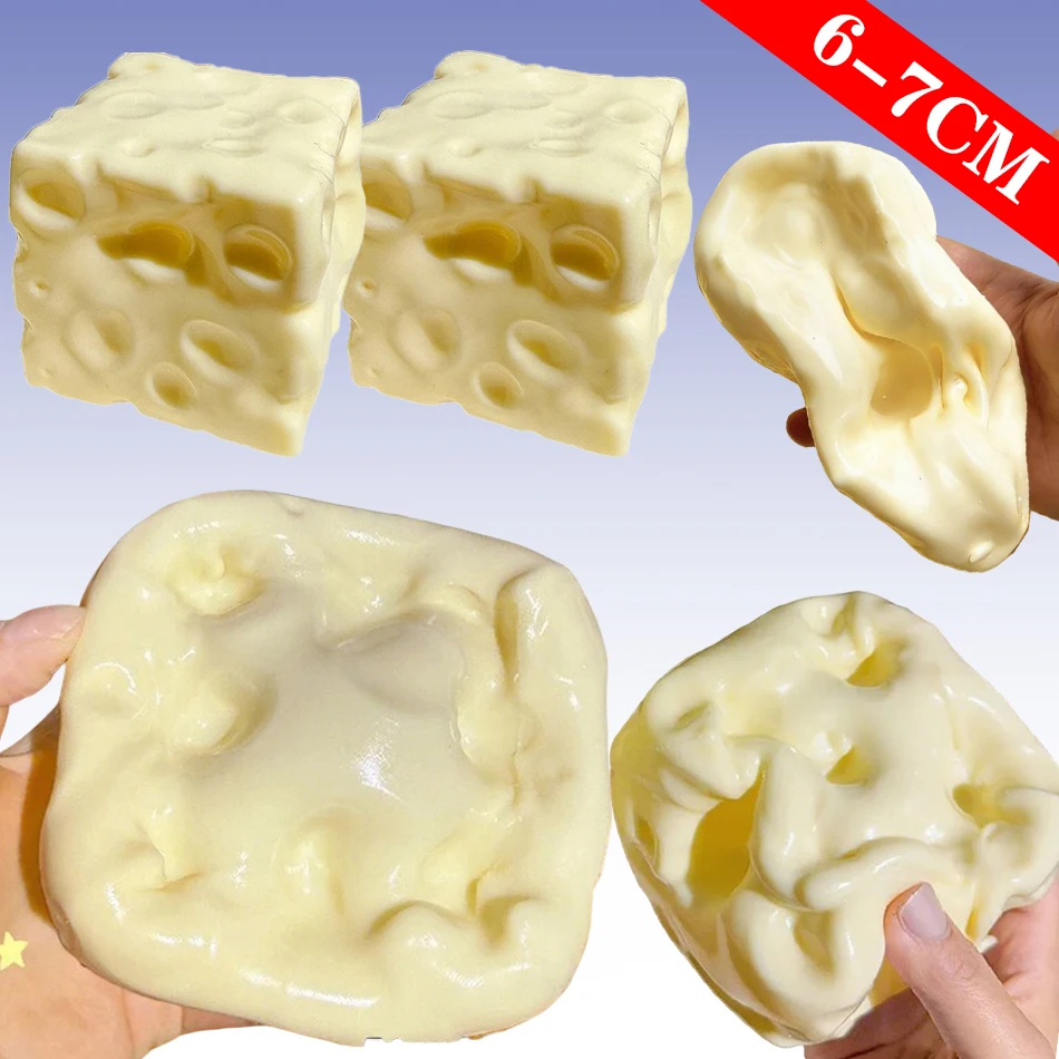 In Stock Jumbo Cheese Cube Stress Ball Shapeable Squeeze Decor Non-Bounce ASMR Sensory Anti-Stress Relief Squishy Toy Gift 6/7CM
