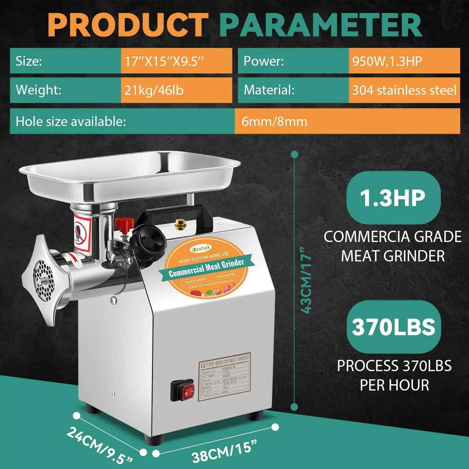 Commercial Meat Grinder, Electric Meat Grinding Machine, Heavy Duty Industrial Meat Mincer