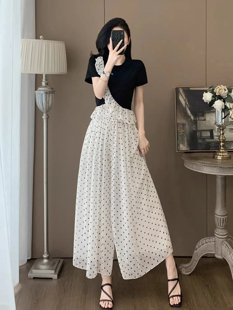 Set di pantaloni per donna 2 pezzi Ruffle Abbigliamento moda Y2k Streetwear Top e fondo Nuovo abbinato Completo estivo 2025 Pantaloni Donna