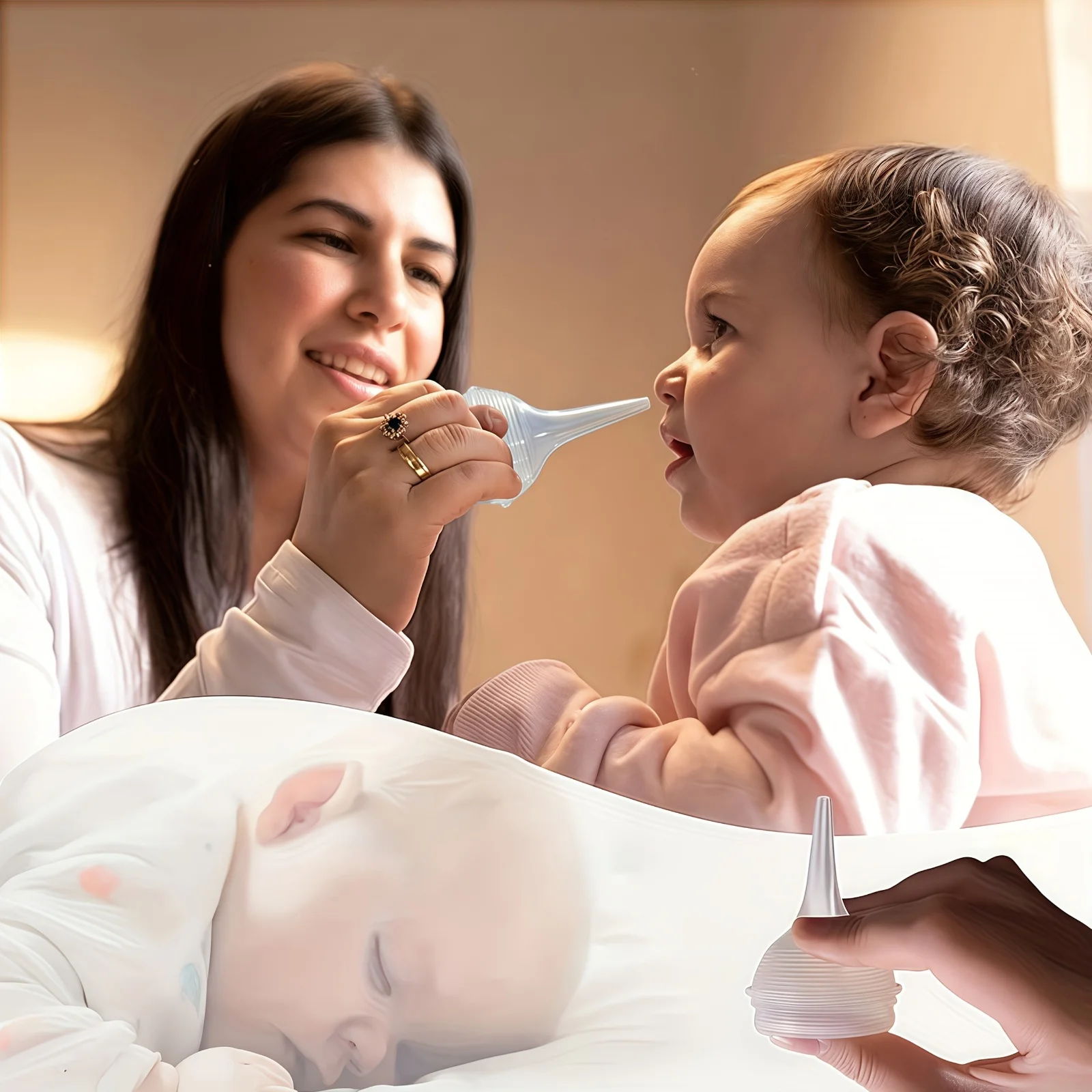 1Pc, Handheld Silicone Nasal Aspirator, Detachable Ear Cleaning Ball and Nasal Aspirator for Children and Infants, 30ml, White