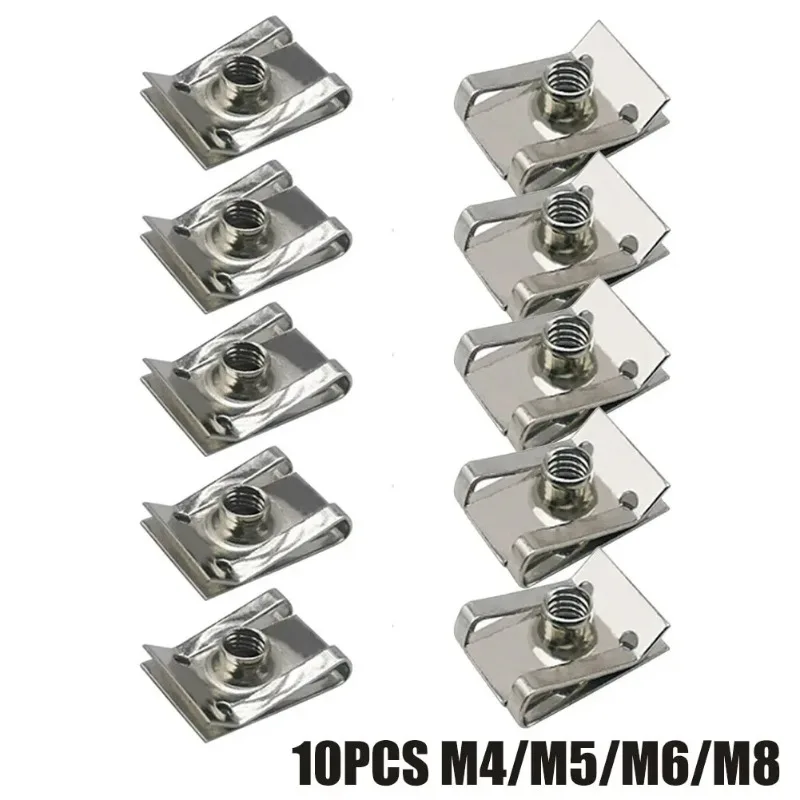 10PCS U-Shaped Bolt Clip Spring Nut Set M8 M6 M5 M4 Fit for Vehicle Motorcycle Scooter Muffler