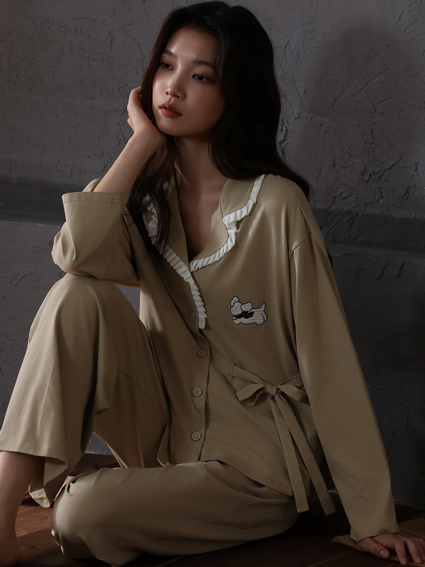 

2026 New Women's Spwear Long Sve Cotton Cardigan Home Clothes Set with Little Dog Print Soft Comfortable Spring Autumn