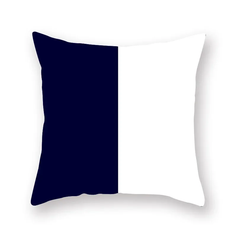 Polyester Dark Blue Throw Pillow Case Geometric Stripe Wave Anchor Compass Sofa Seat Cushion Cover for Living Room Decor