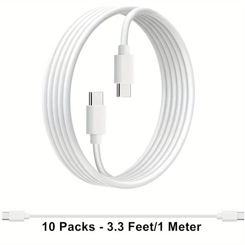 10-Pack USB C Charger Cable, Multipack PD 60W Fast Charge USB-C To Type C Bulk Charging Cords White, 3.3ft