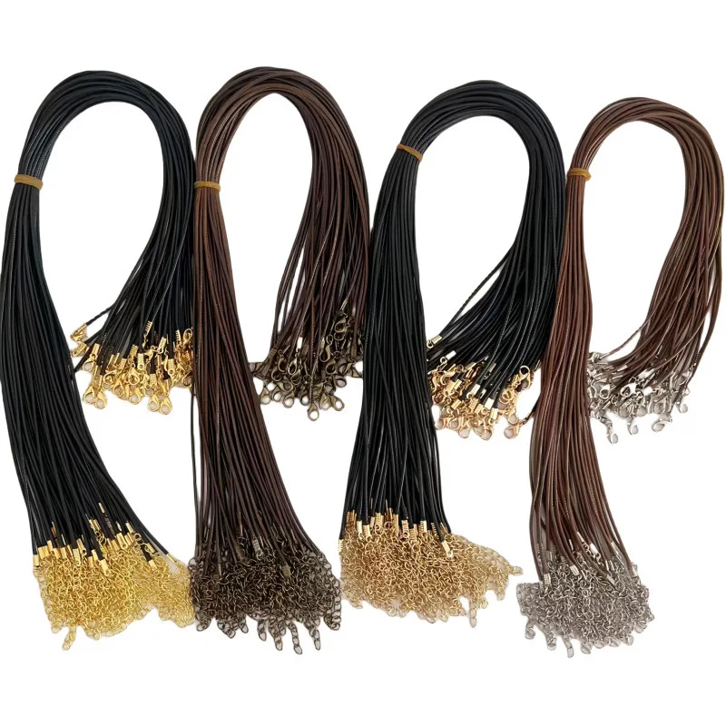 100pc 1.5mm 2.0mm Wholesale 45cm Wax Leather Cord Rope Chain Necklace Gold Bronze Lobster Clasp DIY Jewelry Accessories