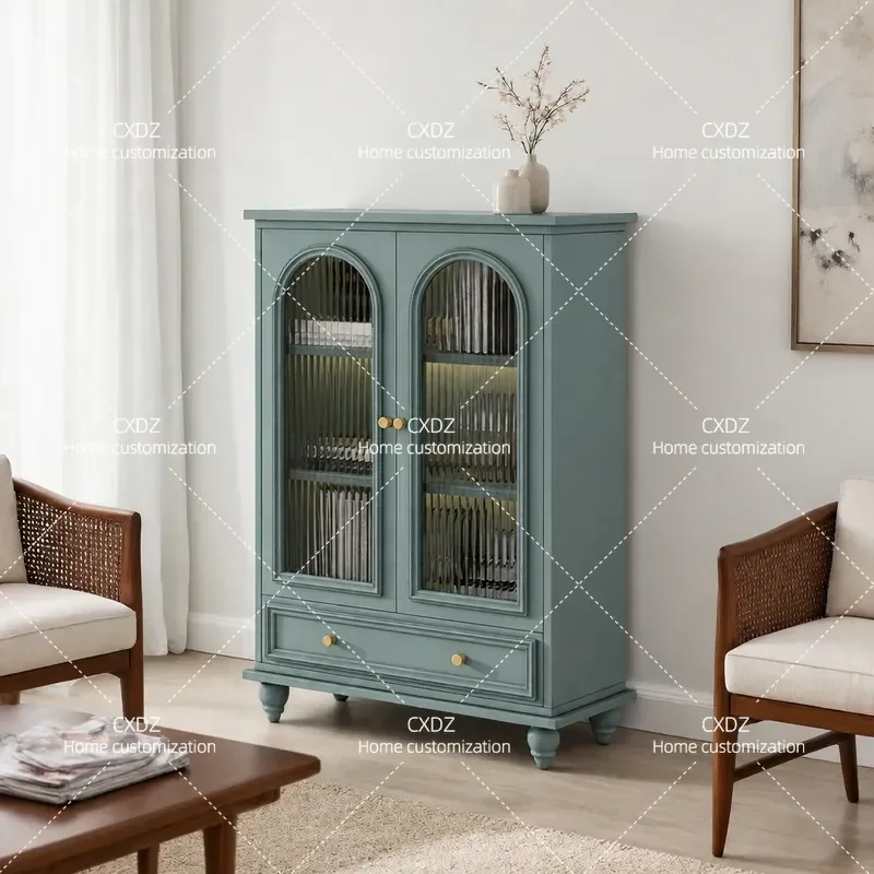 American Solid Wood Retro Arch Wine Cabinet Low Storage Locker for Living Room Coffee Table TV Stand Sideboard Small