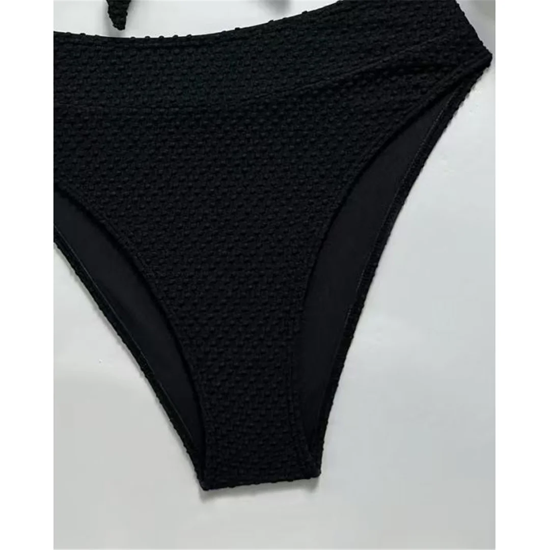 S - XL Neuer, geknitterter, geknoteter Bikini mit mittelhoher Taille, Damen-Badeanzug, zweiteiliges Bikini-Set, Badebekleidung, Badeanzug, Schwimmanzug V8456 – Detail 7